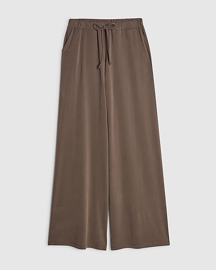 Brown Drawstring Waist Wide Leg Trousers