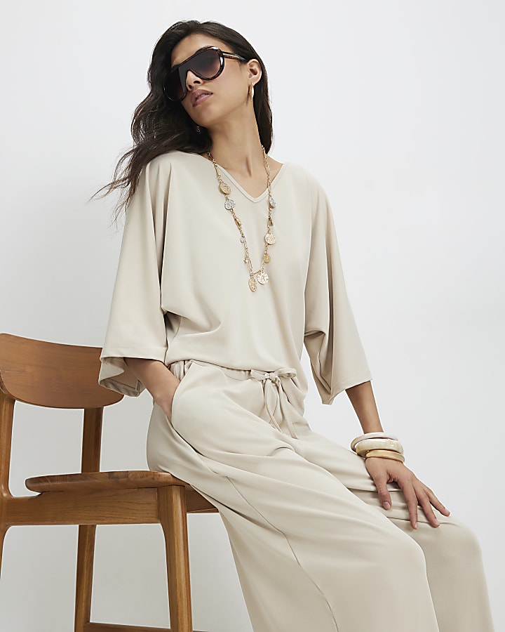 Beige Soft Touch Batwing Top