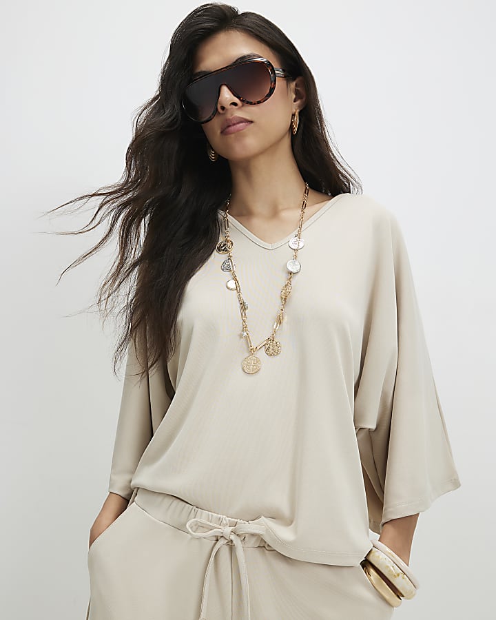 Beige Soft Touch Batwing Top