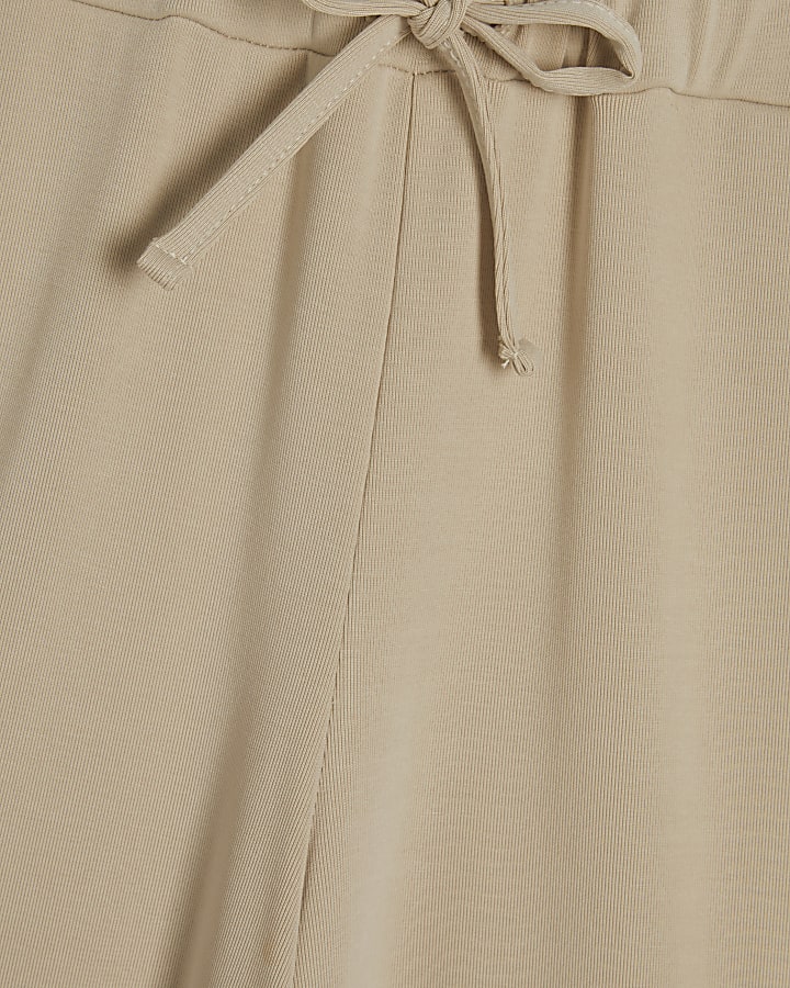 Beige Soft Touch Wide Leg Trousers