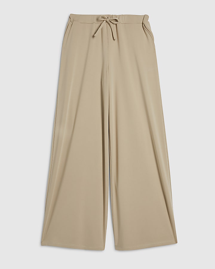 Beige Soft Touch Wide Leg Trousers