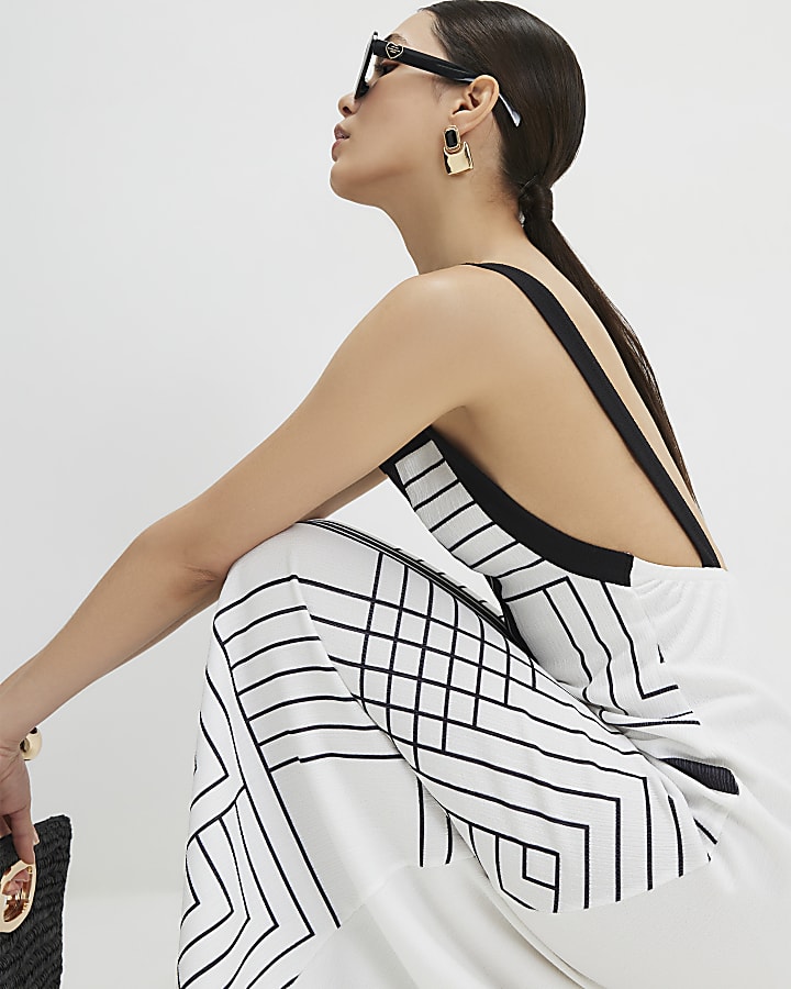 Black Geometric Textured Maxi Dress