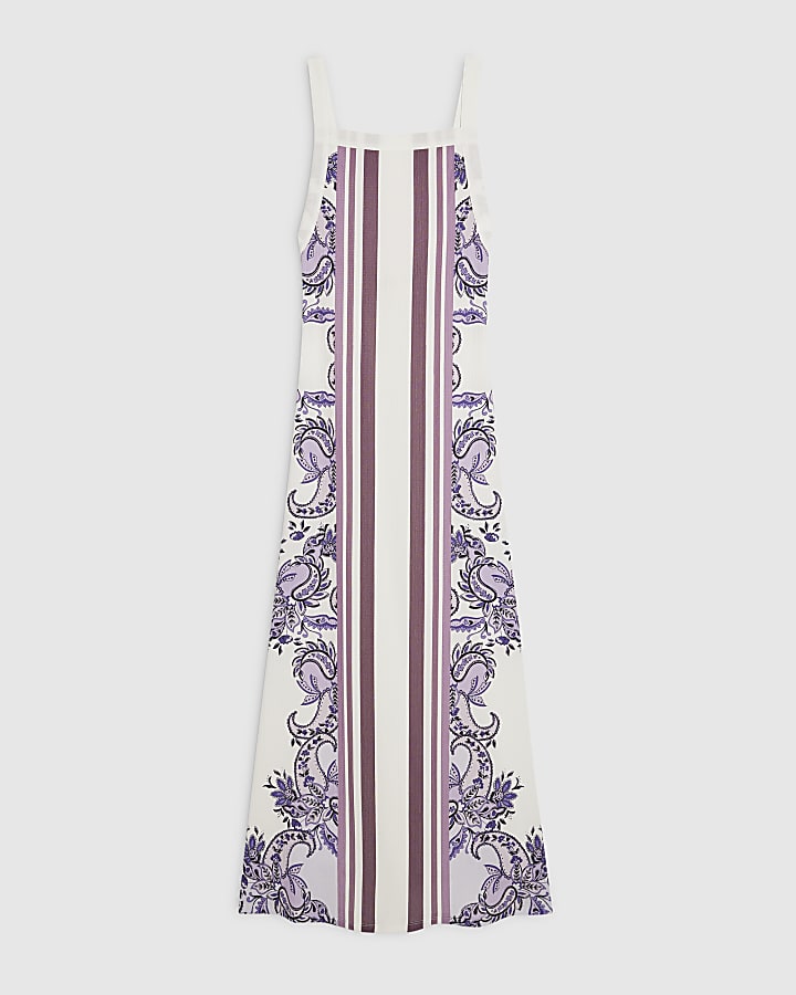 Purple Paisley Print Textured Maxi Dress