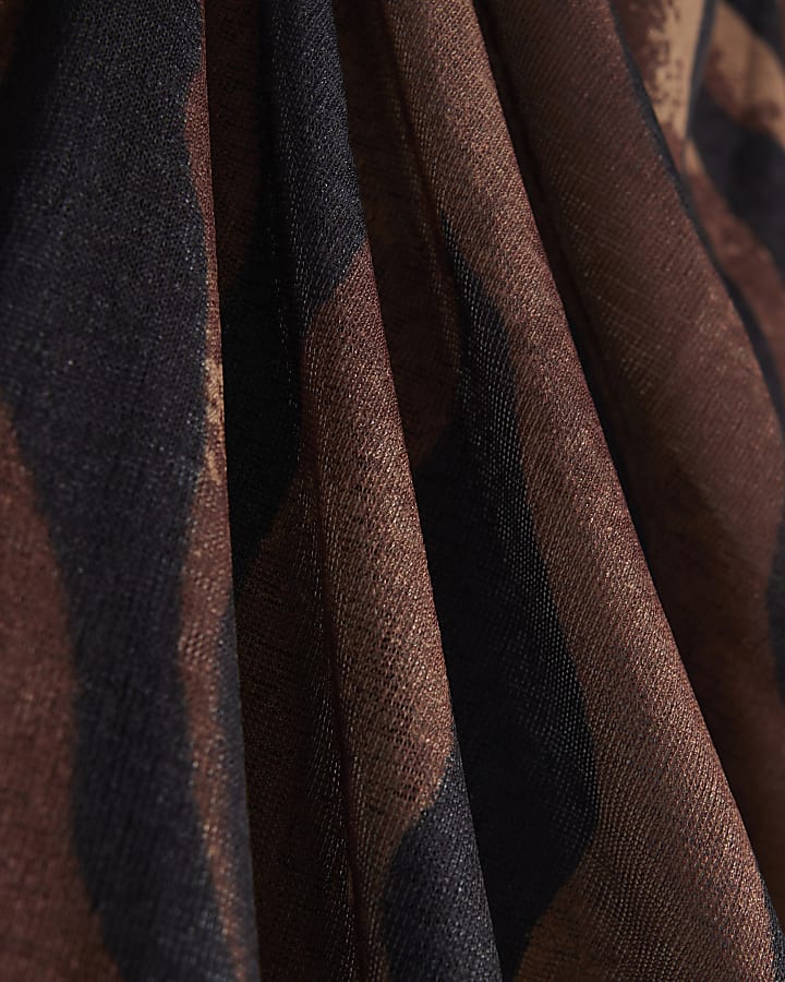Brown Abstract Print Maxi Skirt