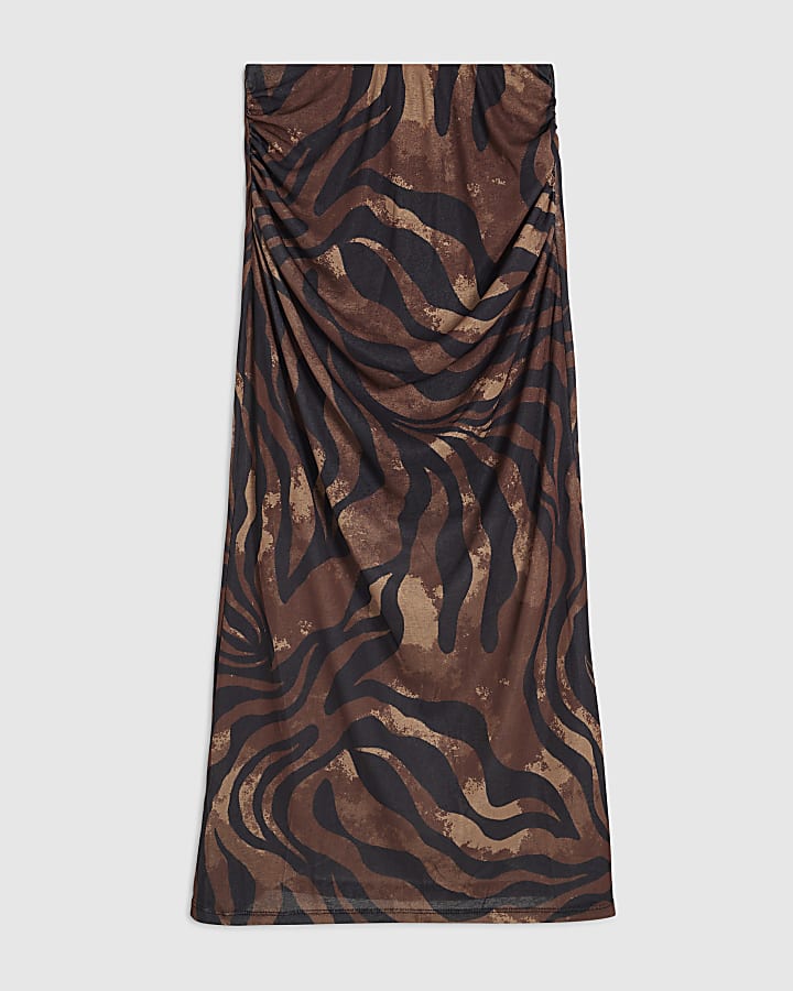 Brown Abstract Print Maxi Skirt
