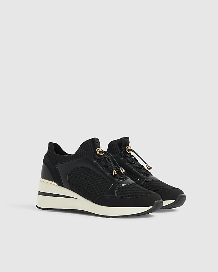 Black Flyknit Toggle Wedge Trainers