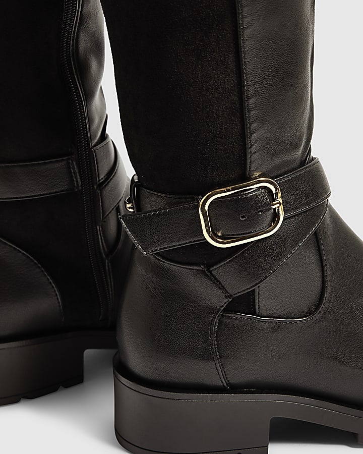 Black Hybrid Thigh High Leg Boots