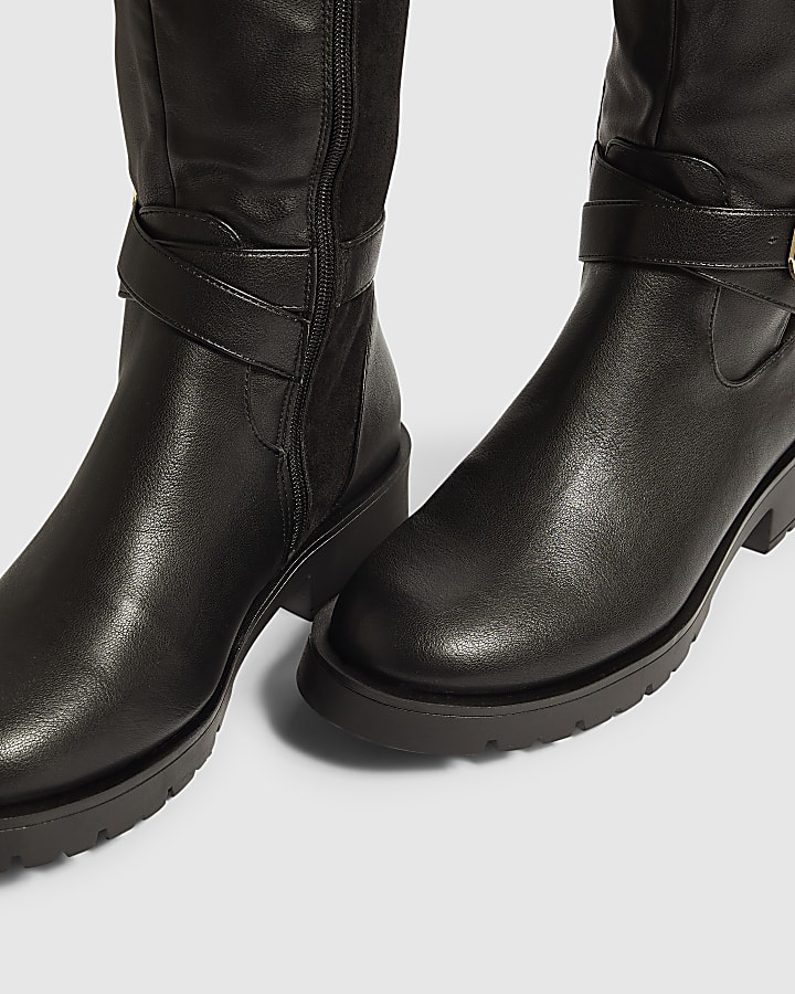Black Hybrid Thigh High Leg Boots