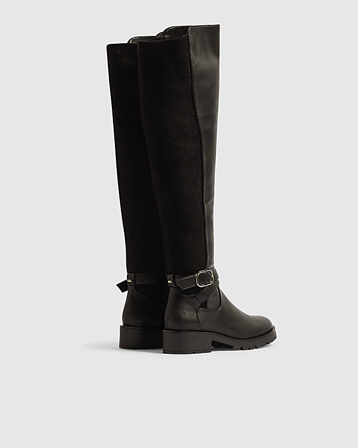 Black Hybrid Thigh High Leg Boots