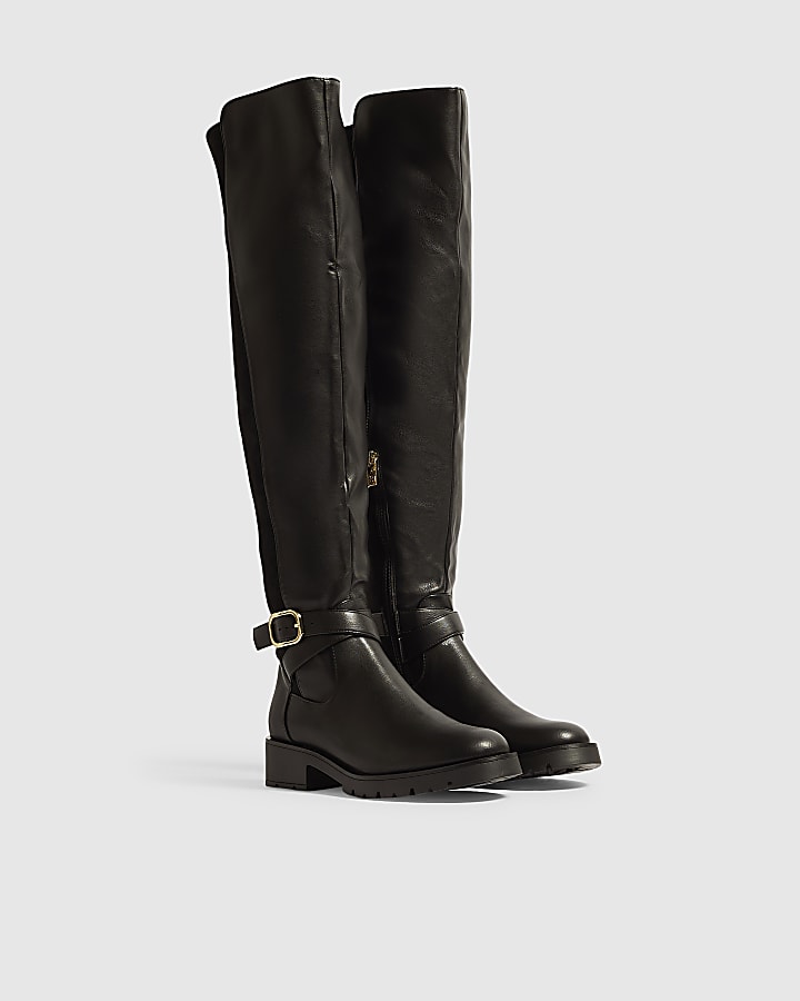 Black Hybrid Thigh High Leg Boots