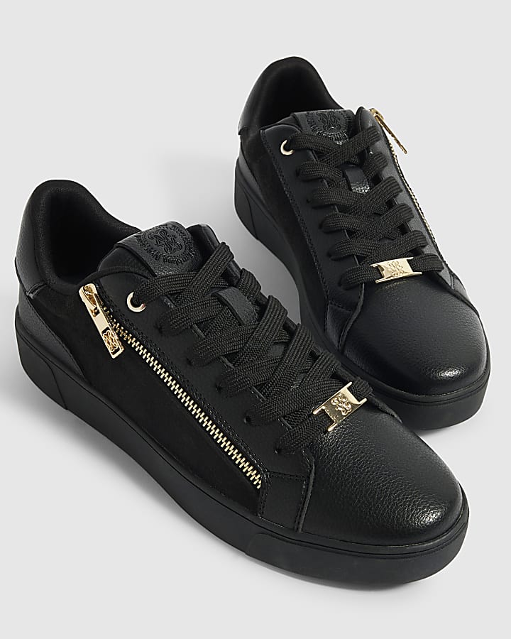 Black Zip Side Lace Up Trainers
