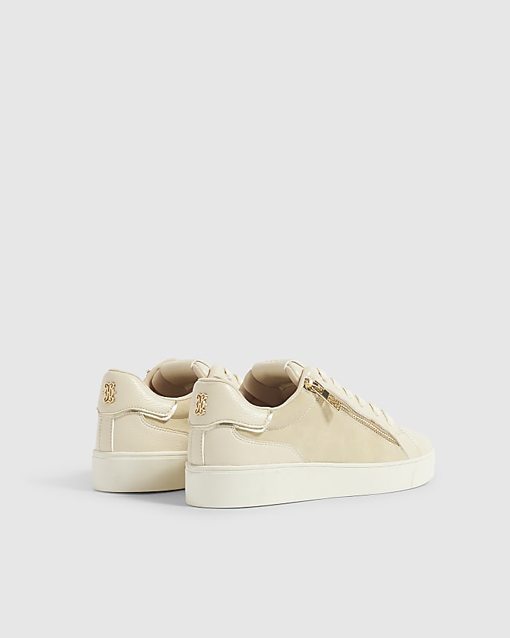 Beige Zip Side Lace Up Trainers