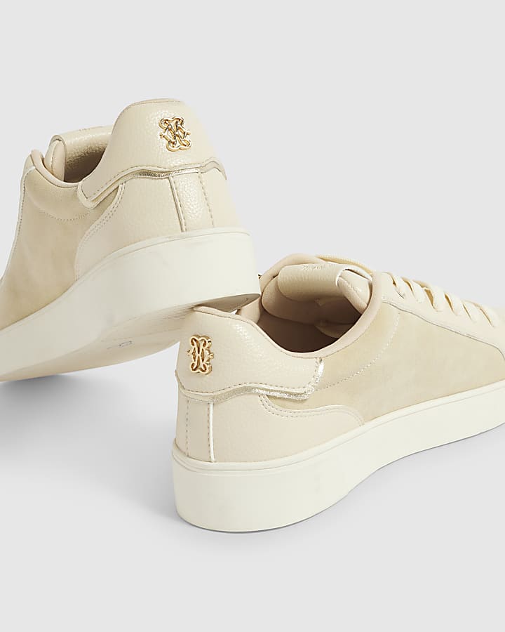 Beige Zip Side Lace Up Trainers