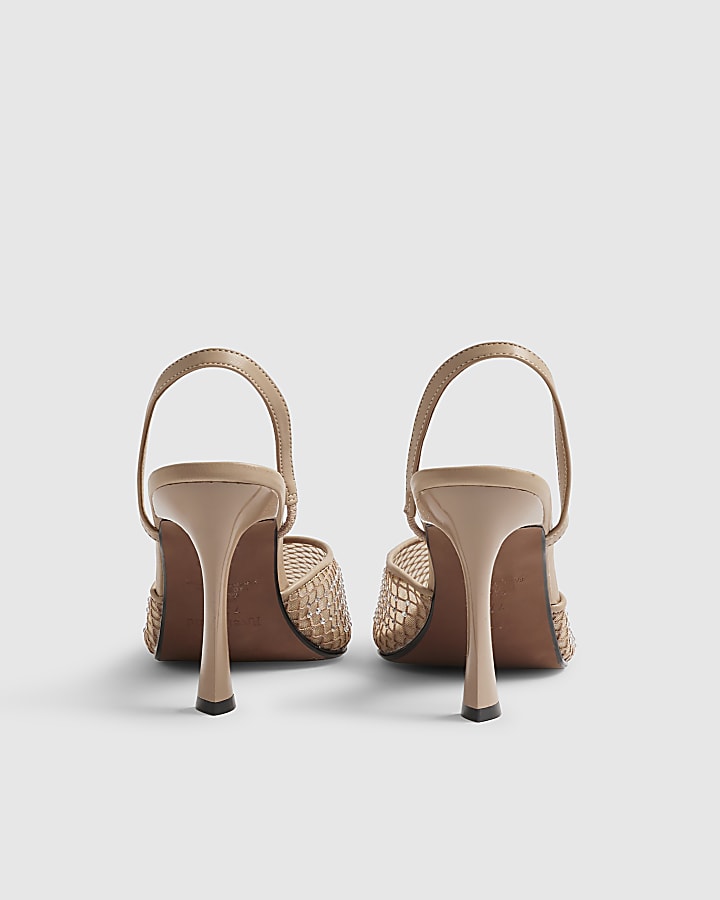 Pink Diamante Sling Back Court Heels