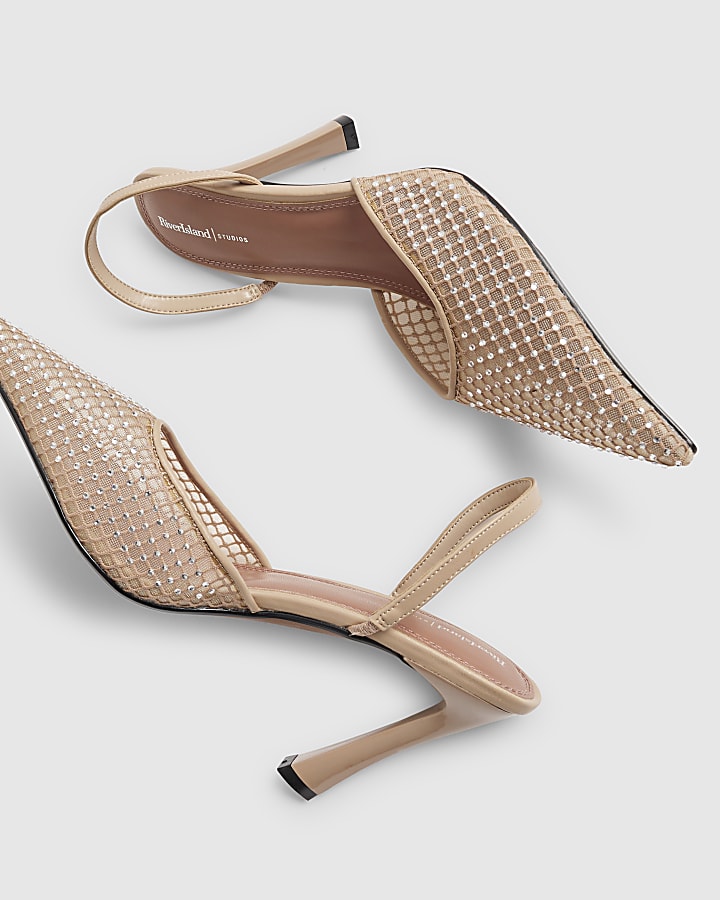 Pink Diamante Sling Back Court Heels