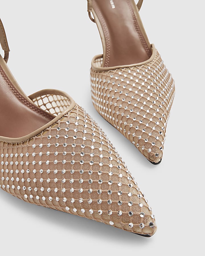 Pink Diamante Sling Back Court Heels