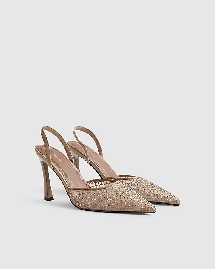 Pink Diamante Sling Back Court Heels