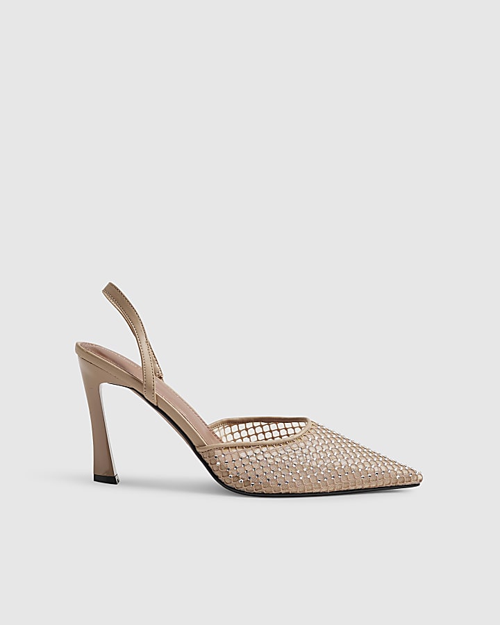 Pink Diamante Sling Back Court Heels