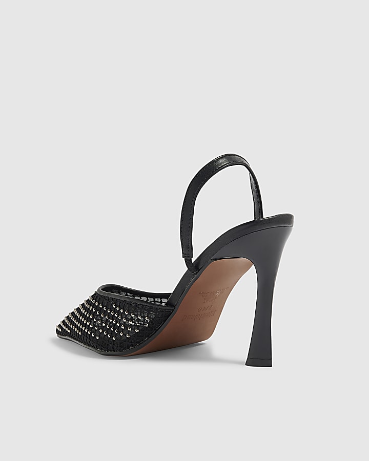Black Diamante Slingback Court Heels