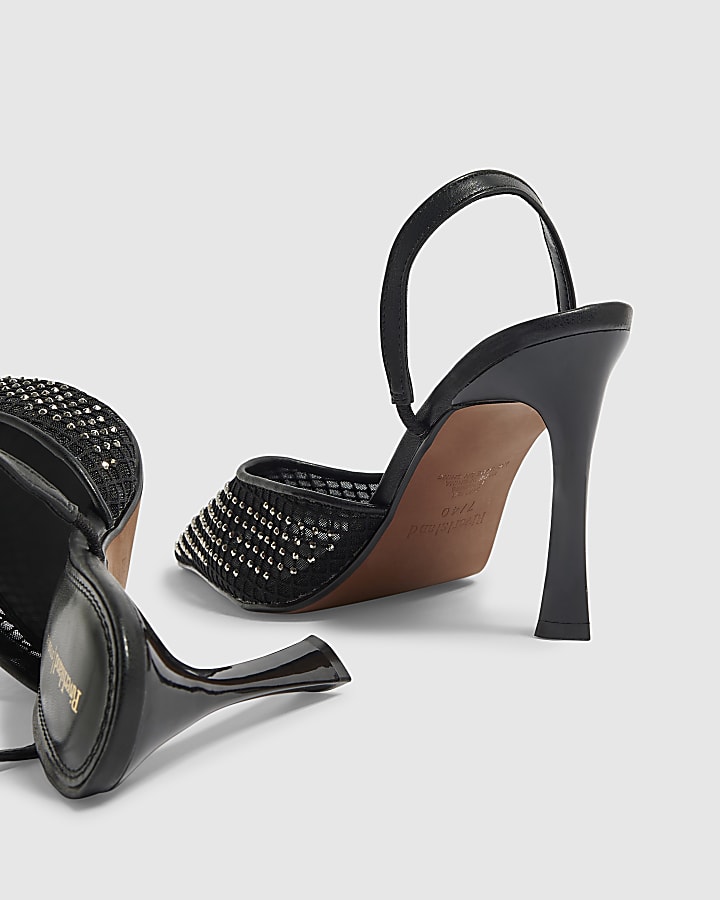 Black Diamante Slingback Court Heels