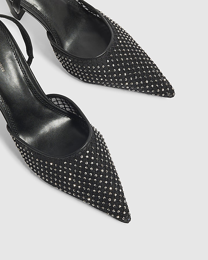Black Diamante Slingback Court Heels