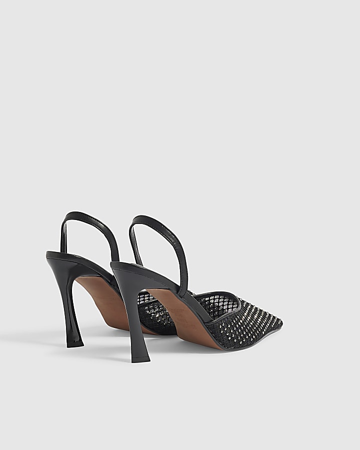 Black Diamante Slingback Court Heels