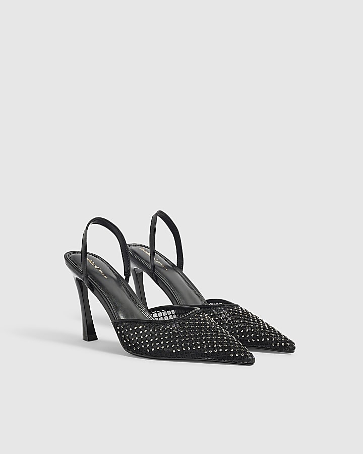 Black Diamante Slingback Court Heels