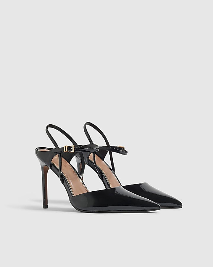 Black Strappy Skinny Heel Court