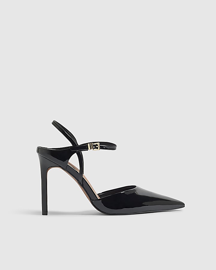 Black Strappy Skinny Heel Court