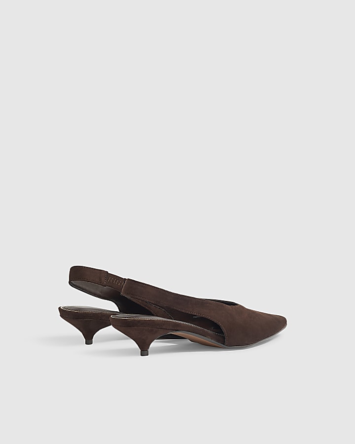 Brown Slingback Court Kitten Heels