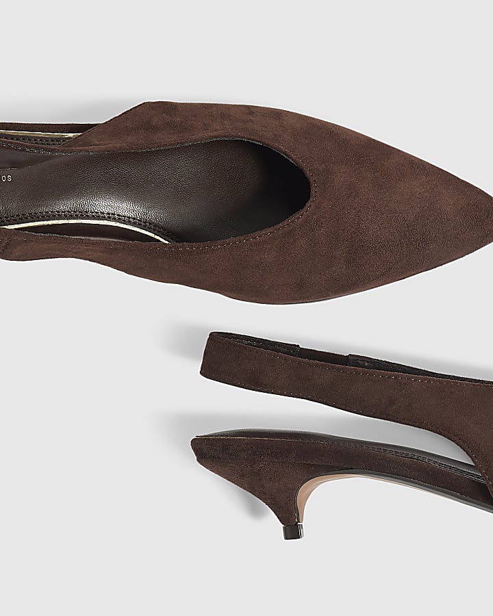 Brown Slingback Court Kitten Heels