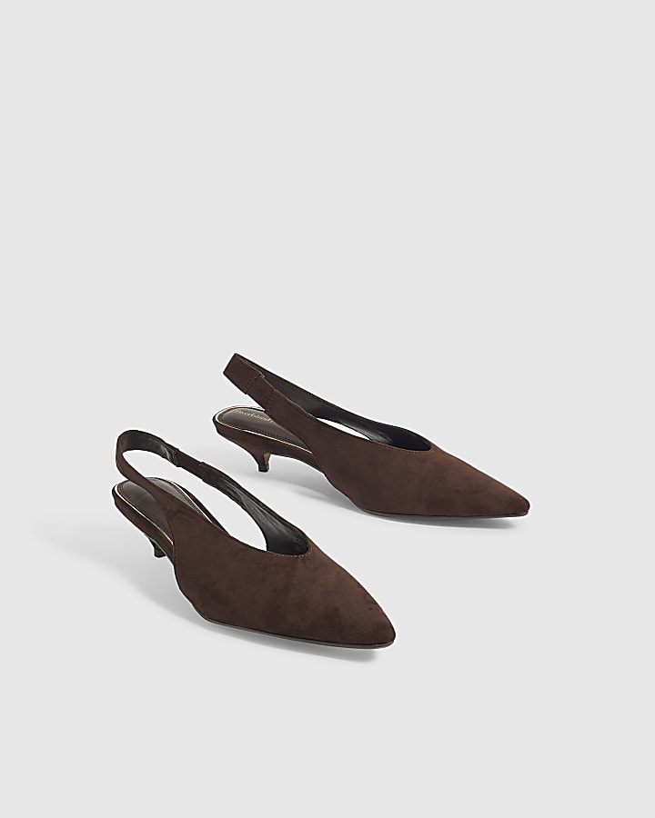 Brown Slingback Court Kitten Heels