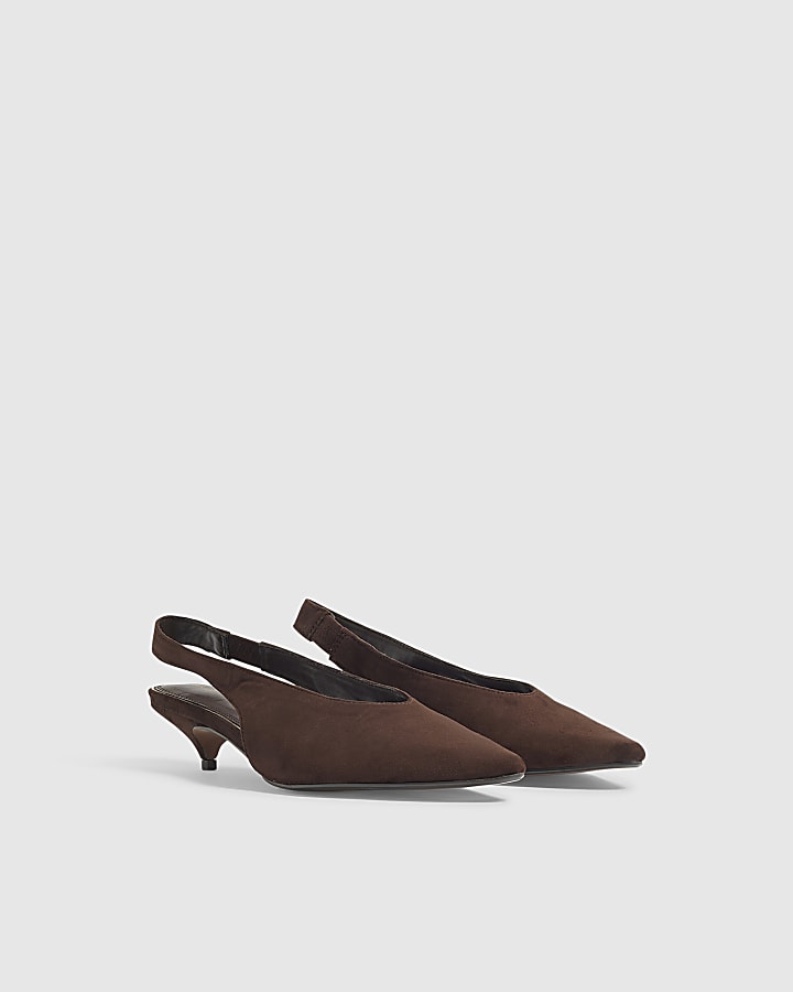 Brown Slingback Court Kitten Heels