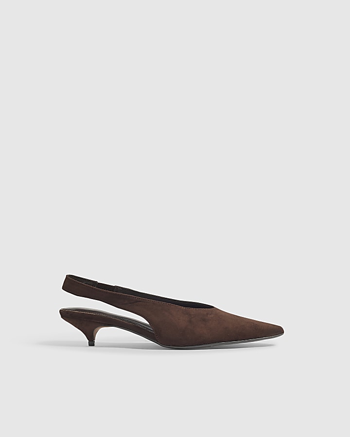Brown Slingback Court Kitten Heels