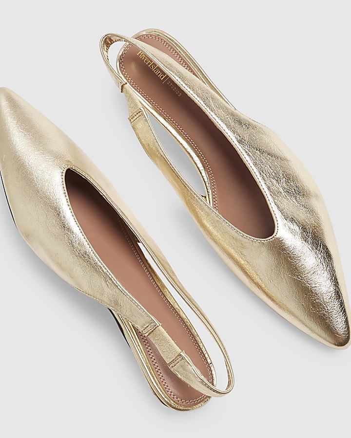 Gold Slingback Court Kitten Heels