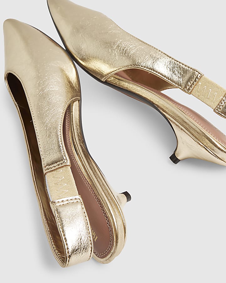 Gold Slingback Court Kitten Heels