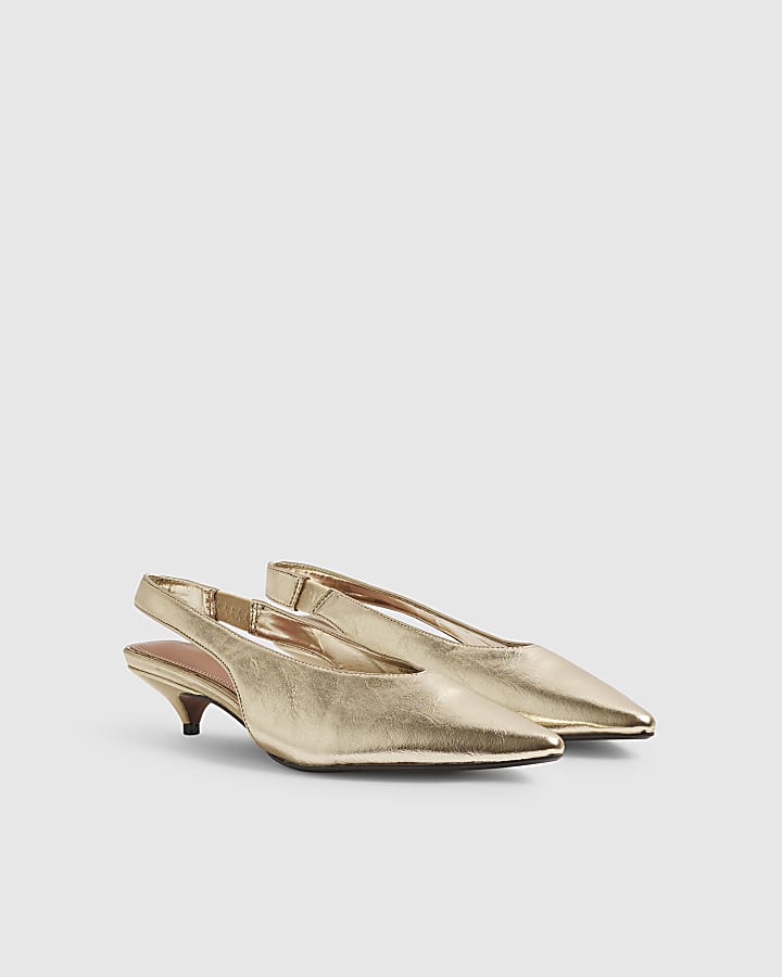Gold Slingback Court Kitten Heels