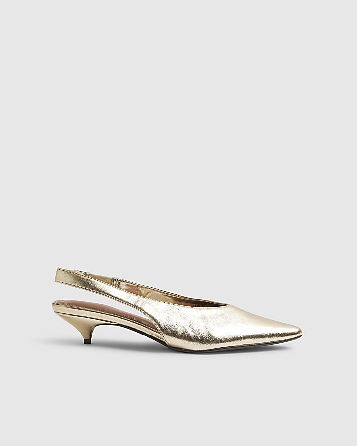 Gold Slingback Court Kitten Heels