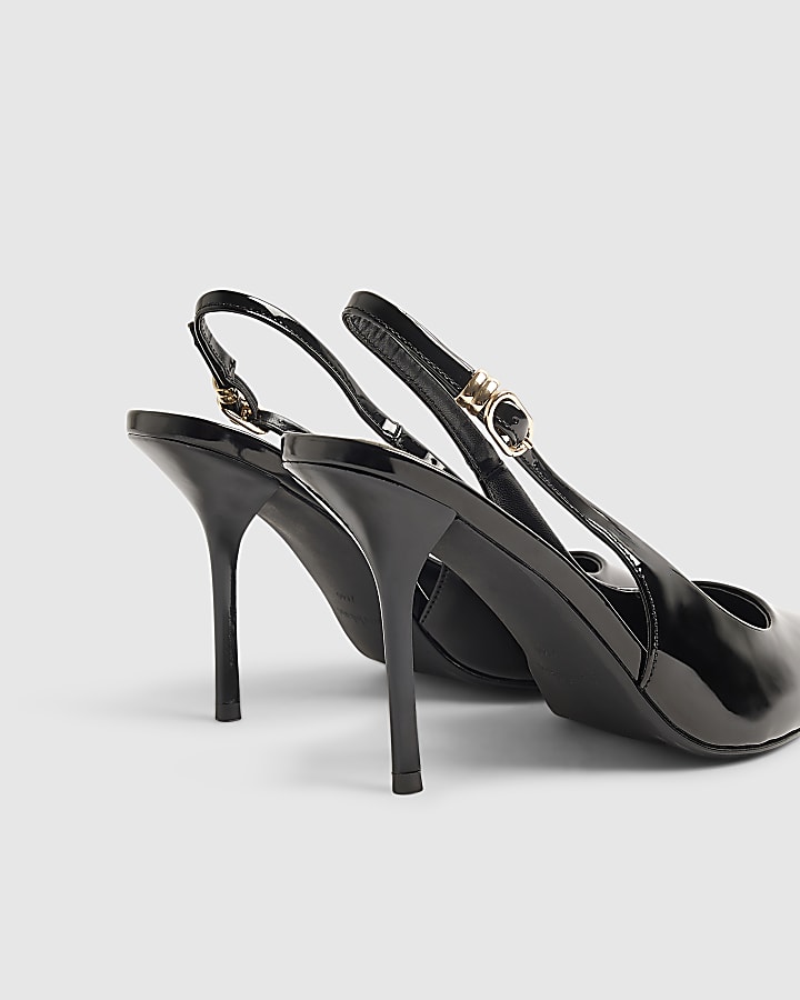Black Patent Slingback Court Heels
