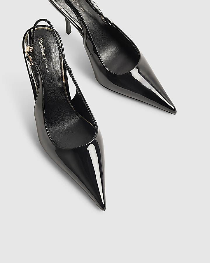 Black Patent Slingback Court Heels
