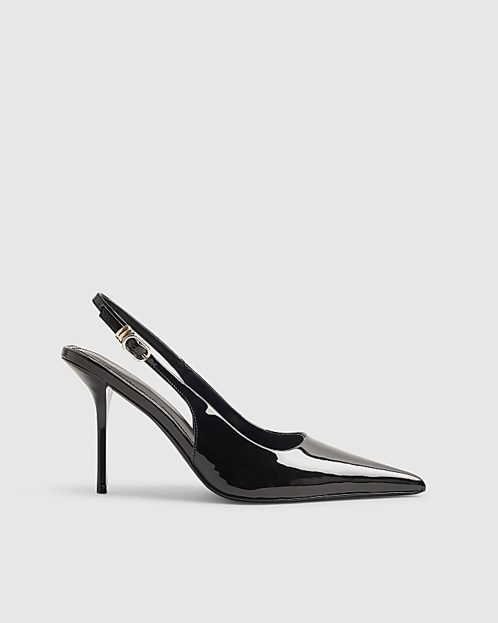 Black Patent Slingback Court Heels