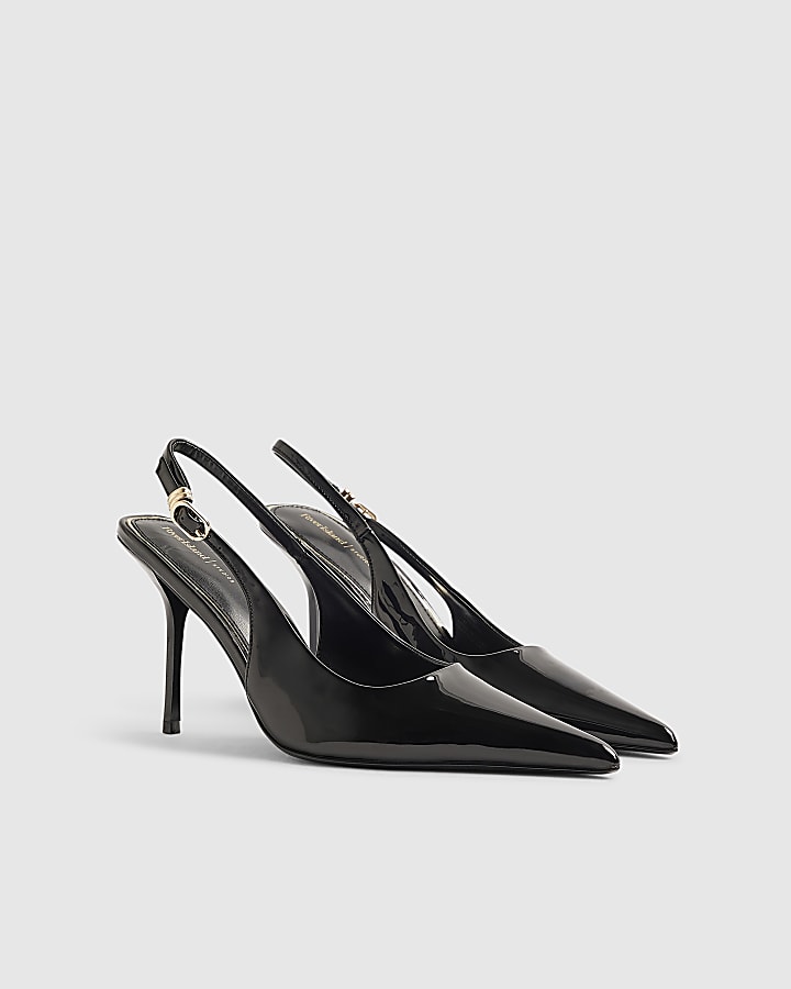 Black Patent Slingback Court Heels