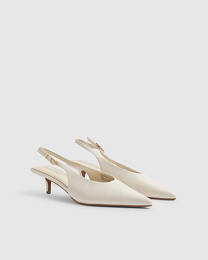 Cream Kitten Heel Slingback Court Shoes