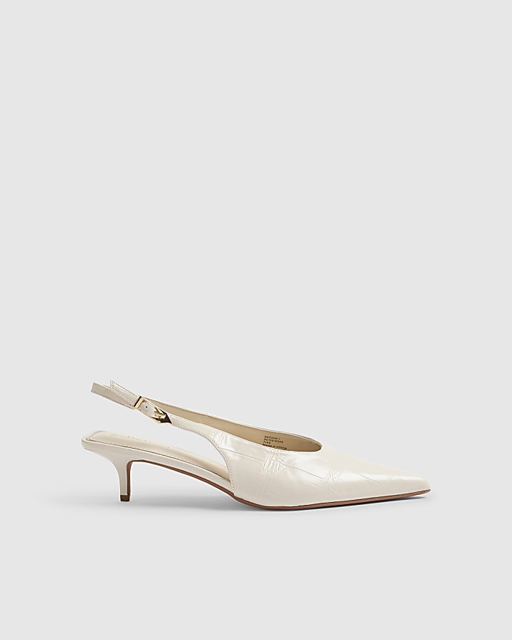Cream Kitten Heel Slingback Court Shoes