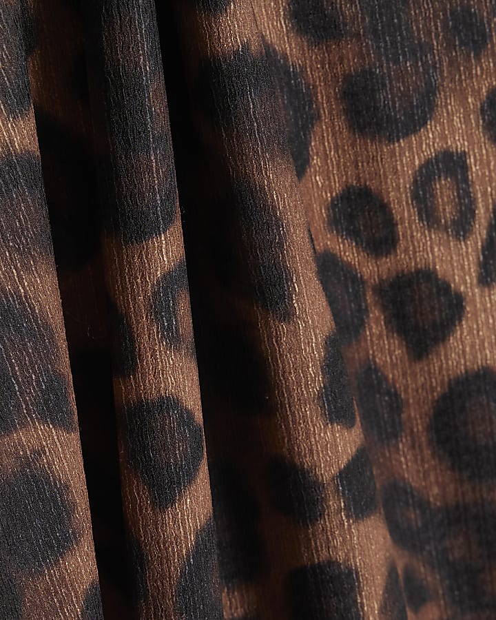 Petite Brown Leopard Lace Trim Maxi Dress