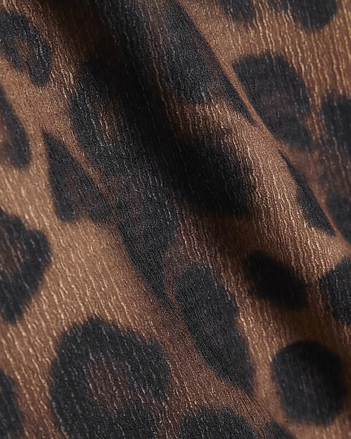 Brown Animal Print Lace Trim Mini Dress