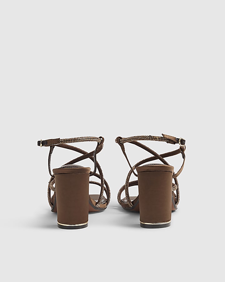 Brown Strappy Block Heeled Sandals