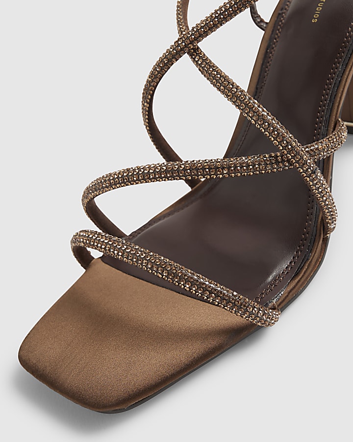 Brown Strappy Block Heeled Sandals