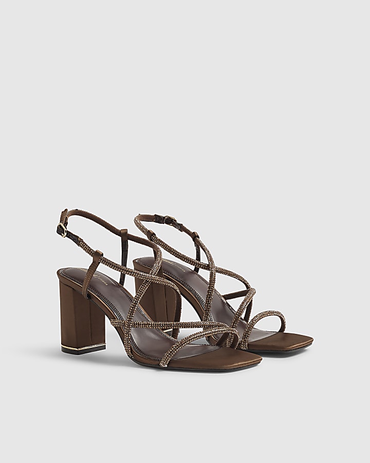 Brown Strappy Block Heeled Sandals