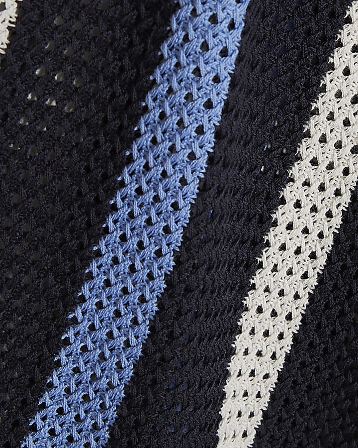 Navy Crochet Stripe Boxy T-Shirt
